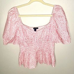 Red and white floral blouse